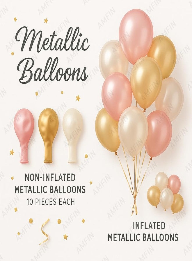AMFIN (Pack of 34) Backdrop Bliss Birthday Decoration DIY Kit with Balloons, Fringe Curtain and Banner - Light Pink, Gold & White - Image 5